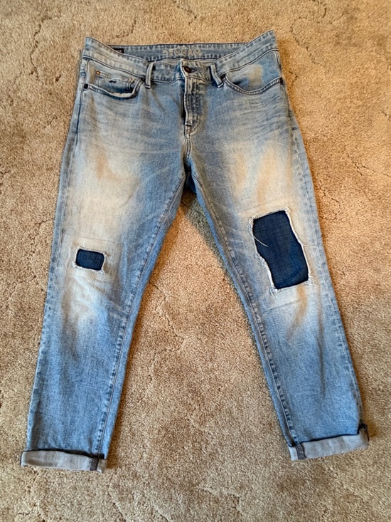 Denham Jeans Denim - Denham Jeans Light Blue Boyfriend Jeans with Dark Patch Details